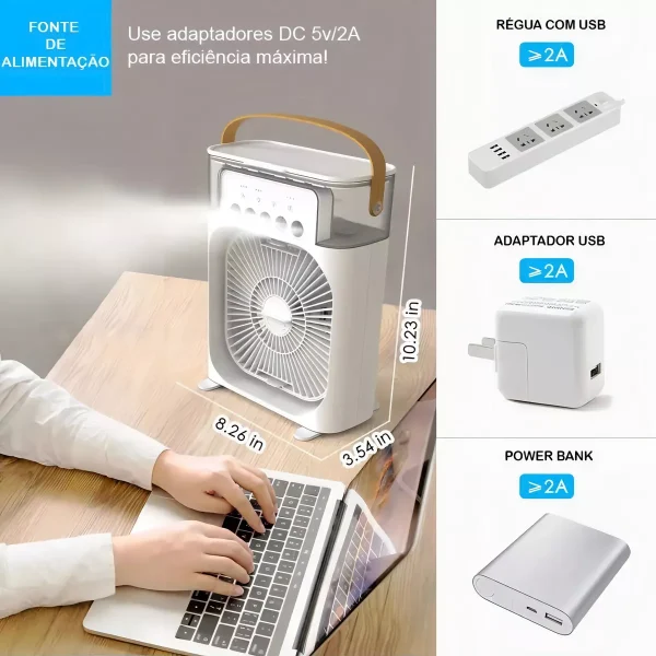 Refrigerador De Ar Ventilador Umidificador Portátil Com Led - Imagem 3