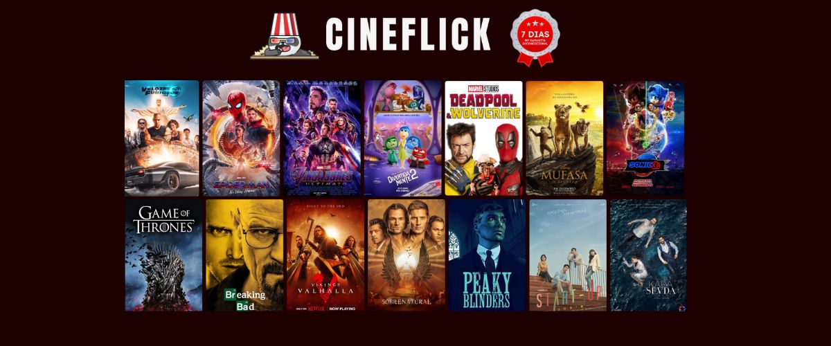 Banner com o catálogo da CineFlik - Onde com apenas uma assinatura você tem acesso a milhares de filmes, séries, desenhos e animes, tudo em um só lugar