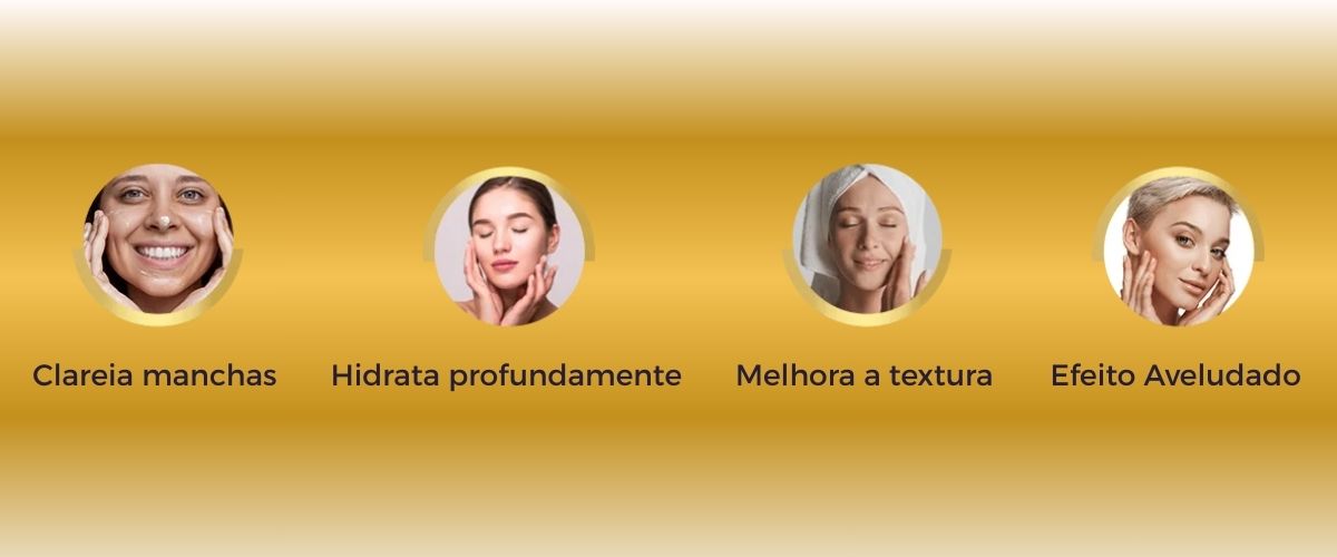Banner benefícios do clareador Clareador NutralFit - Clareia manchas, hidrata profundamente, melhora a textura, efeito aveludado para a pele