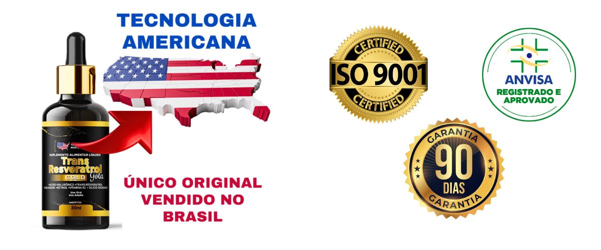 banner de Trans Resveratrol Americano mostrando o certificado da anvisa e iso9001