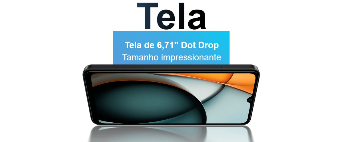 Vista frontal do Redmi A3 128GB com design moderno e tela ampla de 6,71"